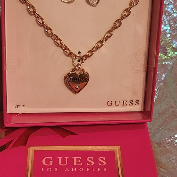 GUESS Gold Heart Necklace and Earrings Set - Picture 2 of 3